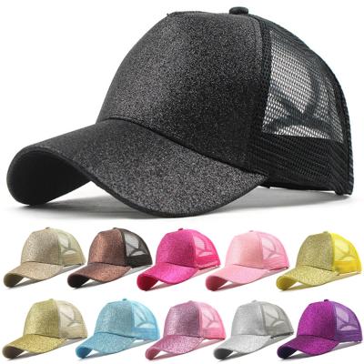 China Fashion 5-Panel Glitter Ponytail Baseball Cap Trucker Buns Plain Messy Sun Visor Unisex Hat for sale