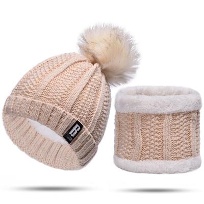 China COMMON Winter Hats Women With Cute Pom Warm Velvet Hat Female Knit Hat Skullies Beanie Caps Set for sale