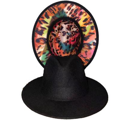 China Striped The Latest Stage Leopard Color Fedora Hat Mixed Color Jazz Hip Hop Winter Hat Ladies Felt Hat for sale