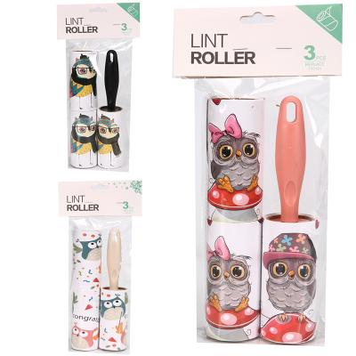 China Factory Wholesale Custom Manual Fiber Roller For Pet Hair Clothes Sofa 60 Sheets Portable Sticky Fiber Roller Set Refills 3pcs for sale