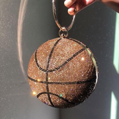 China Other Shiny Diamond Rhinestone Tennis Bag Basketball Shaped Bag Basketball Purse Women Bags for sale