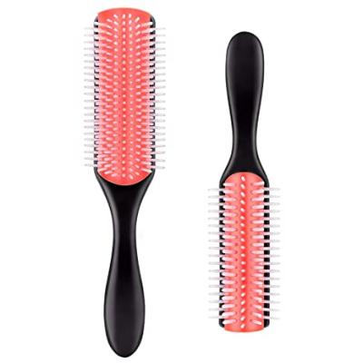 China Hair Styling Tamer Tools 2 Pieces 9-Row Cushion Nylon Bristle Styling Brush 9-Row Detangling Brush Custom Curly Hair Brush for sale