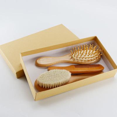 China Home Soft Natural Scalp Wool Baby Scalp Hair Brush Brush and Wooden Comb Set for Baby Hair Care for sale