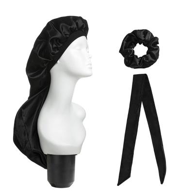 China Fashion Shower Hood Wig Set Lady's Headband Satin Night Hood and Hair Band Cap Set for sale