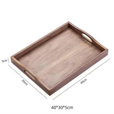 China Sustainable Dining Breakfast Party Kitchen Ottoman Tea Coffee Table Solid Wood Walnut Serving Trays With Handles for sale