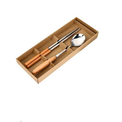 China Sustainable Western Dinnerware Set Wooden Handle Flat Dinnerware Sets Stainless Steel Steak Table Chopstick Spoon Dessert Fork for sale