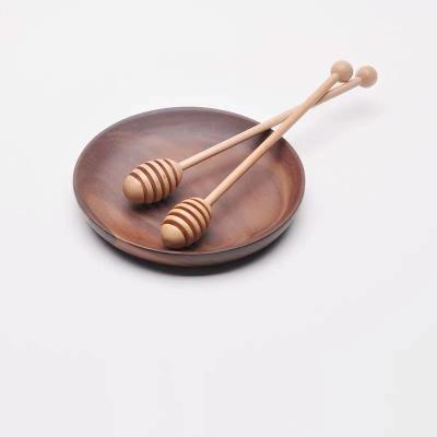 China Stocked Mixing Wooden Coffee Stir Bar Kitchen Tools Long Handle Spiral Honey Dipper Honey Stick Practical Spoon for sale