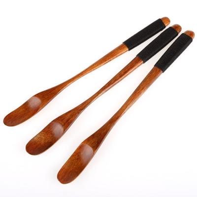 China Sustainable Natural Long Handle Stirring Tea Serving Utensils Cafe Phoebe Wooden Mixing Spoons for sale