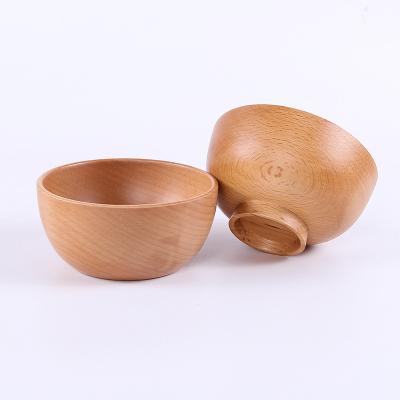 China Sustainable Beech Wood Bowl Food Container Kids Rice Bowl Wooden European Style Tableware for sale