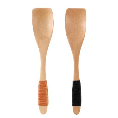 China Sustainable Wooden Spoons With Line Tied On Handle Stirring Soup Spoon Tangled Small Wooden Spoon Tableware For Home for sale