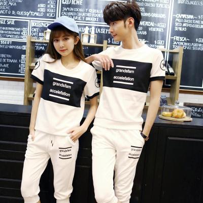 China Men's breathable short-sleeved suits thin cropped pants summer running casual men's and women's sportswear couple sports suits for sale