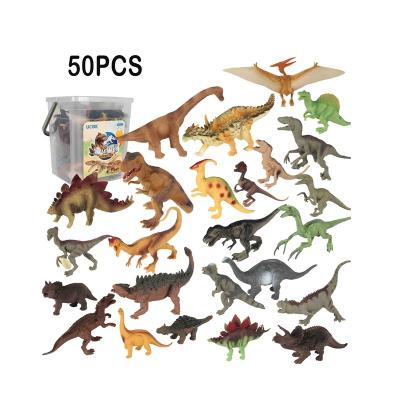 China Amazon Plastic Kids Play 50 Pcs Set Box Cartoon 3D Educational Park Dinosaur Plastic Dino Tree Fence Simulation Model Toys For Children for sale