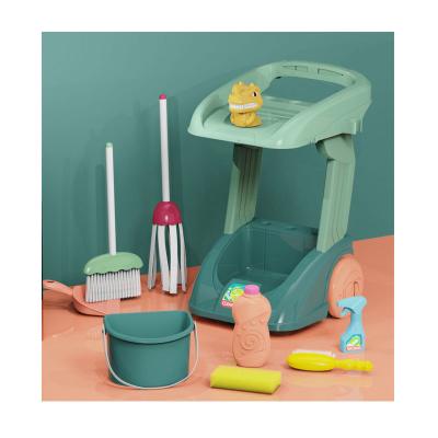 China Pretend Playhouse Kids Amazon Hot Sale Pretend Toys Cleaning Tool Kit Toy Dinosaur Cleaning Cart Toys For Children 30*20*44cm for sale