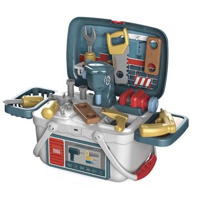 China 2 in 1 DIY Game Room Toy Hand Basket Tool Workbench Emulational Drill Cabinet Repair Work Case Kit Toys Tool Kit for Kids 29.5*18.5*23.5cm for sale