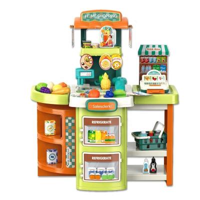 China 2 IN 1 Pretend Game Storage Trolley Case Home Shopping Play Toys For Kids Portable Suitcase Vendor Small Market Counter Toy 52.3*29.2*61.6cm for sale