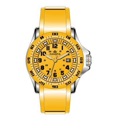 China Yellow Silicone Rubber Wristband Watch Men Stainless Steel Analog Dial for sale