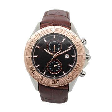 China Men's Dual Time Multifunction Wrist Watch With Leather Band Luxury for sale