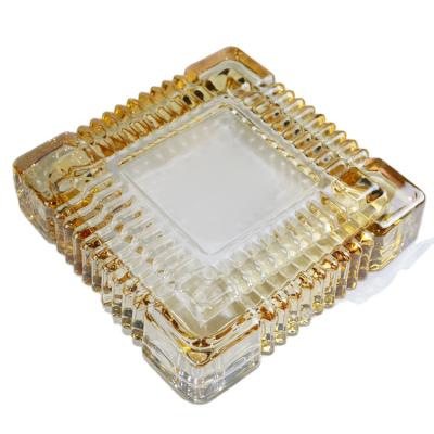 China Cigar Gold Color Engraved Tobacco Ashtray For Home Glass Smoking Accessories for sale