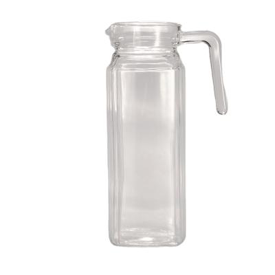 China Restaurant Viable Ice Water Jug With Spout Design 1L Square Shape Drinking Glass Bottles With Plastic Lids Home Use Milk Pitcher for sale