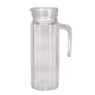 China Restaurant Sustainable Water Jug With Handle Spout Design 1L Square Shape Drinking Glass Jugs With Plastic Lids Daily Use Milk Pitcher for sale