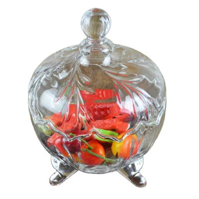 China Modern Luxury Glass Cover Food Candy Jar With Glass Lid for sale