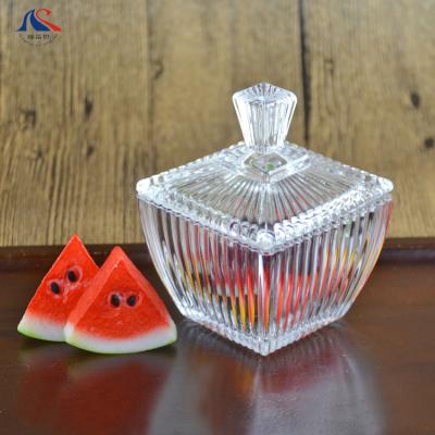 China 2020 New Product Cover Square Glass Sugar Candy Jar With Cover for sale