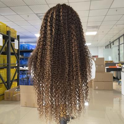 China Hd 4x4 5x5 Hd 4x4 5x5 Straight Swiss Deep Wave Transparent Lace Wig Grade 10a Human Hair Honey Brown Ombre Highlight Human Hair Closure Wigs for sale