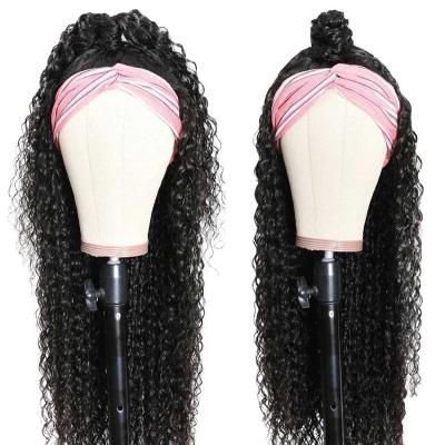 China Straight Full Cuticle Headband Wigs GlueLess Curly Hair None Lace Up Virgin 10A Virgin Hair Double Drawn Peruvian Hair Wigs for sale