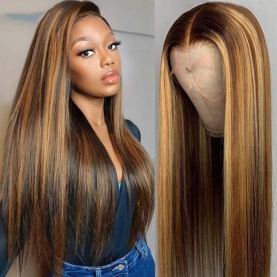 China Swiss Lace Frontal Transparent Straight Front Wigs For Black Women Remy Brazilian Hair Highlight Blonde Wig Vendor Hair for sale