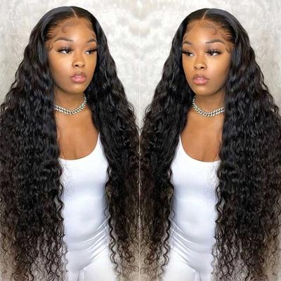 China Directly 100% Deep Wave Hair Band Lace Front Human Hair Wigs Wholesale Raw Natural Black 100% Human Hair Wigs For Black Women for sale