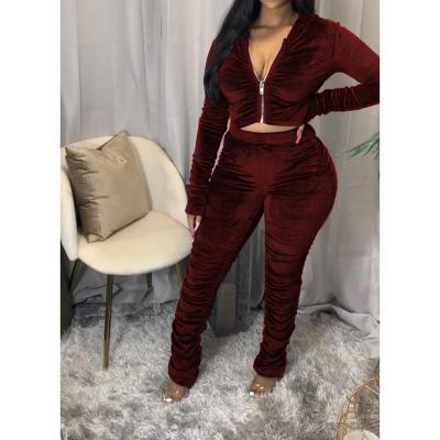 China Plus Size New Arrival Winter Fall Plus Size Women Casual Velvet Stacked Pants Two Piece Set Clothing for sale