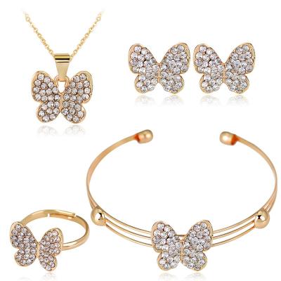 China Cute TRENDY 4pcs Girls Kids Jewelry Sets Set Crystal Rhinestones Children Bracelet Necklace Earrings Jewelry Set Fashion for sale