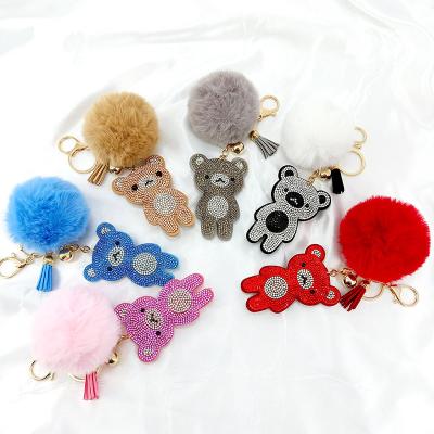 China 2020 New Velvet Key Chain Faux Stone Bear Fur Ball Pompom Pendant Korean Cute Key Ring Key Chain Jewelry Bag Accessories for sale