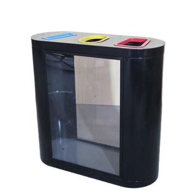 China Outdoor Stocked Street Metal Steel Round Recycle Bin Black 38gal Waste Bin Waste Bin Container for sale