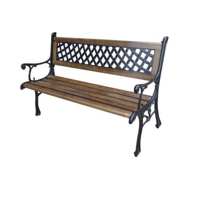 China Cast iron modern outdoor steel legs park bench 2 seaters 7 wooden slats bench with plastic back for sale