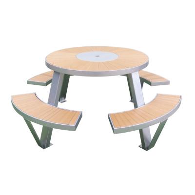 China Modern outdoor cafe restaurant table and chairs garden outdoor furniture round table picnic table wooden benches for sale