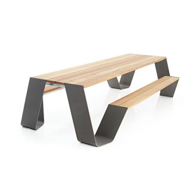 China Wholesale Commercial Street Modern Outdoor Patio Dining Table Bench Set Furniture Plastic Wood for sale