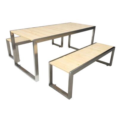 China Modern City Street Picnic Table Coffee Table and Outdoor Dining Bench Set Wood Steel Maker for sale