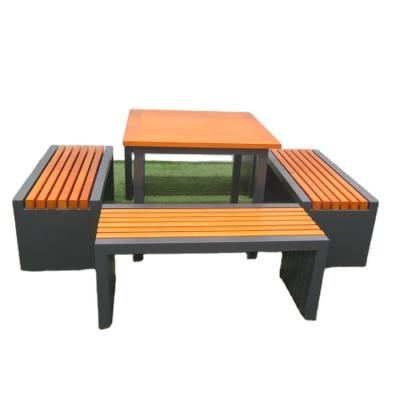 China Modern Popular Outdoor Metal Tables Chair Furniture Wooden Coffee Table Bench Dinner Seating Manufacturer for sale