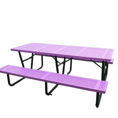 China Modern Factory Customized Thermoplastic Coated Table Expanded Metal Steel Outdoor Furniture Picnic Table Set Square Outdoor Table Bench for sale