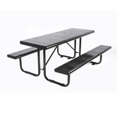 China Modern Outdoor Commercial Furniture Sets Garden Metal Rustproof Thermoplastic Coating Steel Picnic Table With Bench Maker for sale