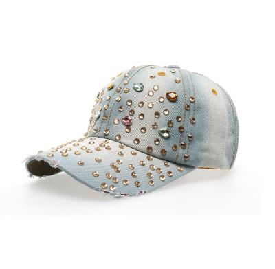 China Factory wholesale cheap COMMON crown women's bling bling rhinestone washed hat baseball cap dad hat for sale