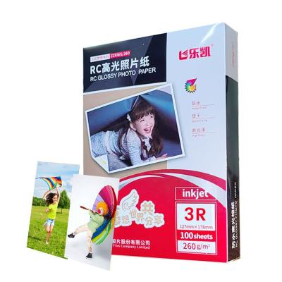 China Photo paper fast dry glossy resin coated 3r 260gsm size waterproof inkjet printing high glossy rc photo paper lucky for sale