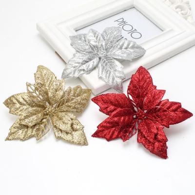 China As pic Showed Hot Sale 15CM Christmas Tree Decor Flower Glitter Ornament Tree Flower For Christmas Decoration for sale