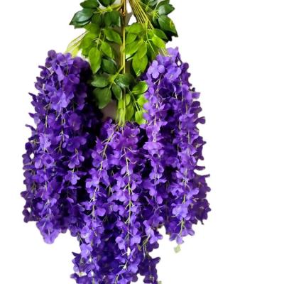 China Silk Popular Wisteria Artificial Flower Wisteria Hanging Flowers Wisteria Vine For Wedding Ceiling Flowers Decoration for sale