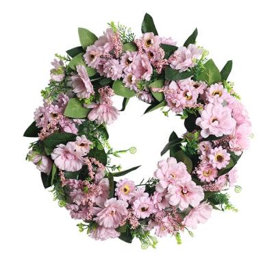 China High quality silk cloth Christmas artificial rose garland door lintel fake flower door decoration wreath wall hanging wedding welcome decoration home si for sale