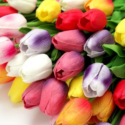 China Indor Decoration PU feel tulip green plant artificial flower Nordic style living room decoration furnishings tulip artificial flower wholesale for sale