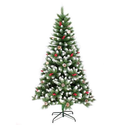 China PVC Christmas pointed spray white pine cone red fruit Christmas tree hotel shopping mall decoration set tree white falling snow for sale