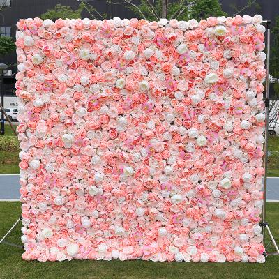 China Durable 5D Rose Flower Wall Backdrop Artificial Flower Fabric Wall For Wedding Event Stage Decoration for sale