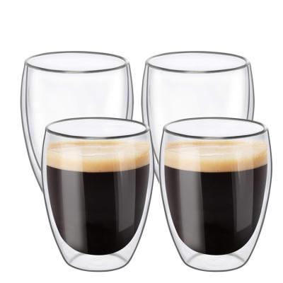 China Sustainable Top Seller 250Ml 350Ml 450Ml 650Ml Eco-Friendly Reusable High Borosilicate Double Wall Glass Cappuccino Coffee Cups for sale